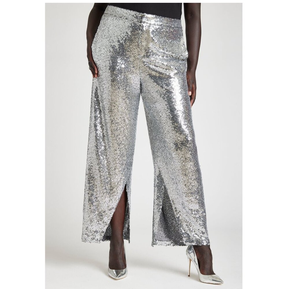 NEW Plus Size 24 3X Eloquii Silver Sequin Trouser Dressy Dress Pants Party Event